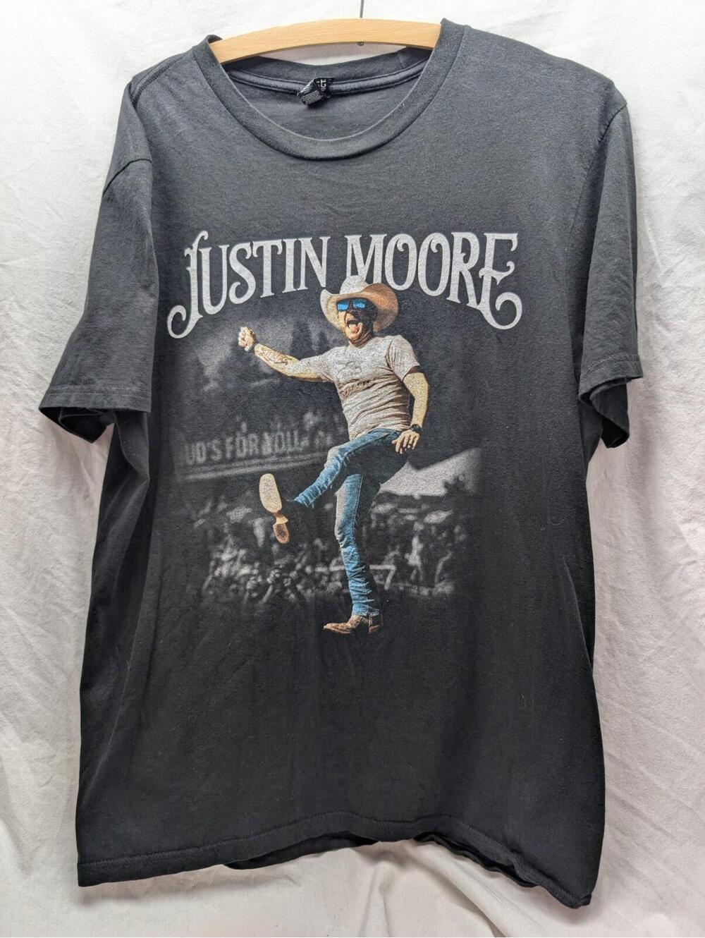 Justin Moore Tour Concert T Shirt Mens Adult Large Black Live Action
